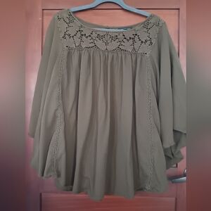 Lane Bryant Olive Lace Accent Blouse